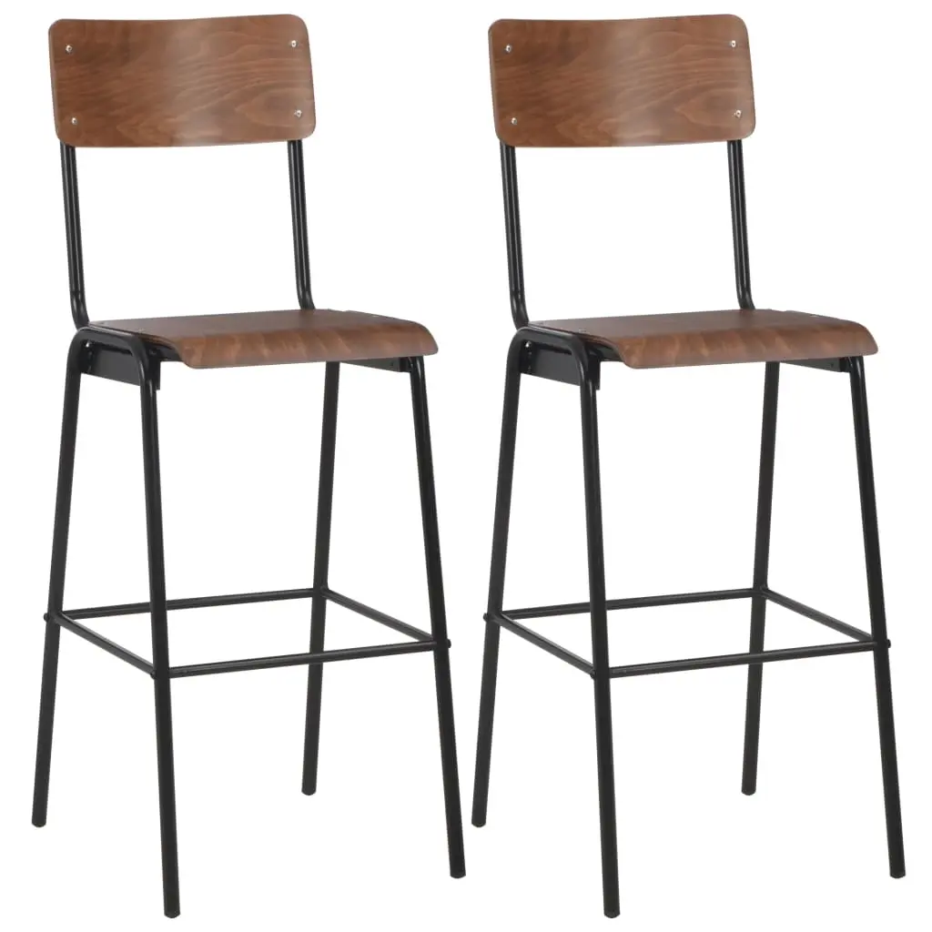 Bar Chairs 2 pcs Brown Solid Plywood Steel 280079 - Furniture