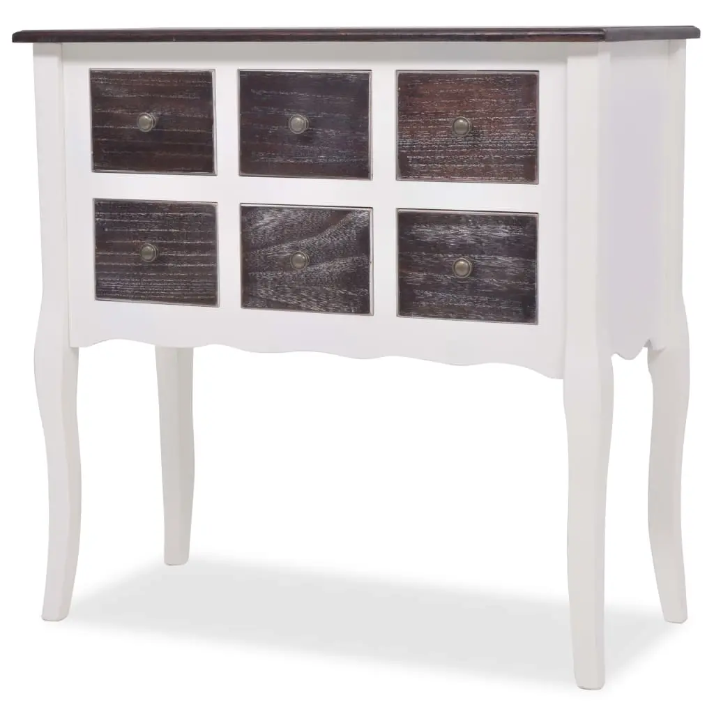 Console Cabinet 6 Drawers Brown and White Wood 240402 - Furniture