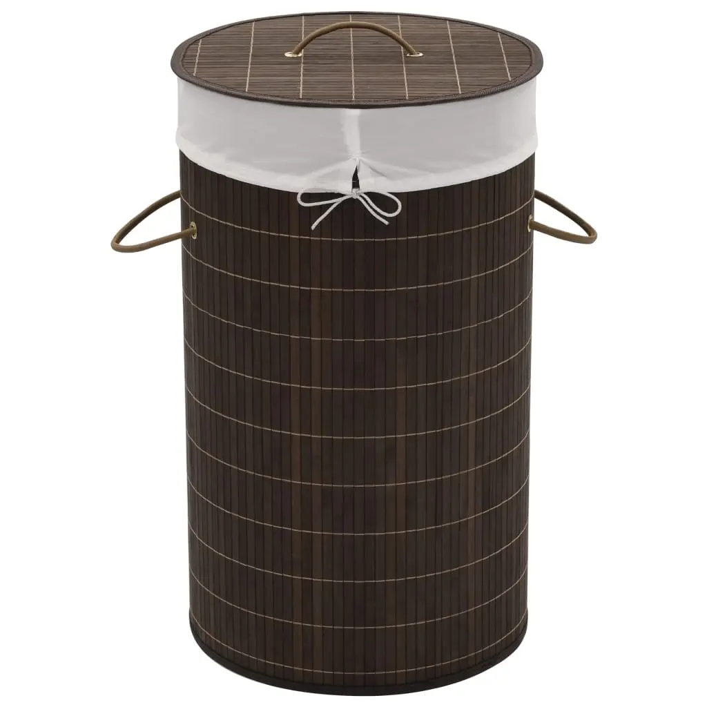 Bamboo Laundry Bin Round Dark Brown 242724 - Home & Garden