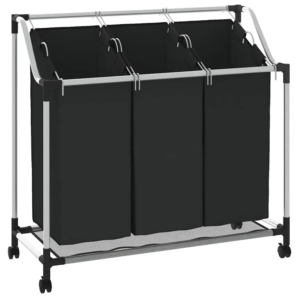 Laundry Sorter with 3 Bags Black Steel 282426 - Home & Garden