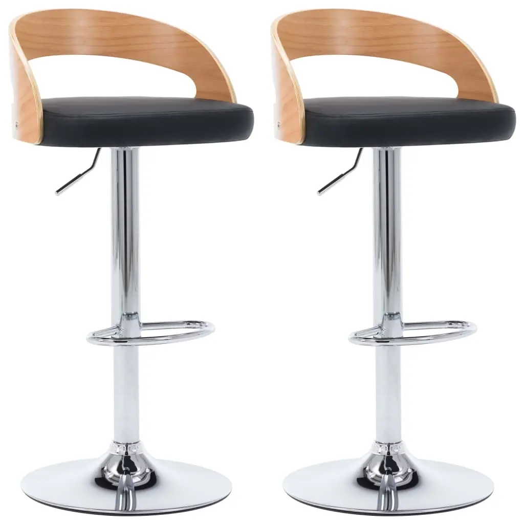 Bar Stools 2 pcs Black Faux Leather and Bentwood 283148 - Furniture