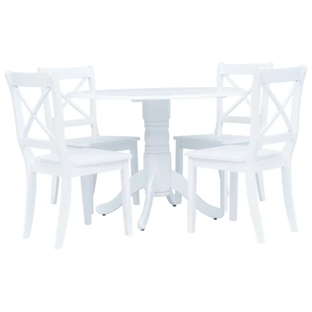 5 Piece Dining Set Solid Rubber Wood White 276869 - Furniture