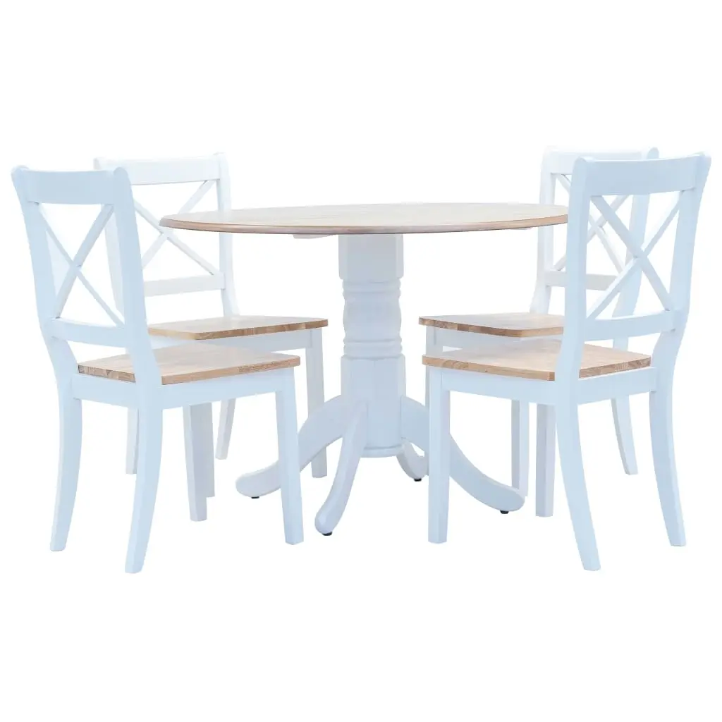 5 Piece Dining Set Solid Rubber Wood White and Brown 276870 - Furniture