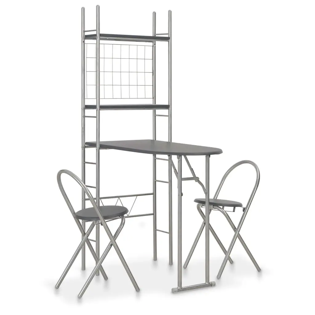 3 Piece Folding Dining Set with Storage Rack MDF and Steel Black 284404 - Furniture