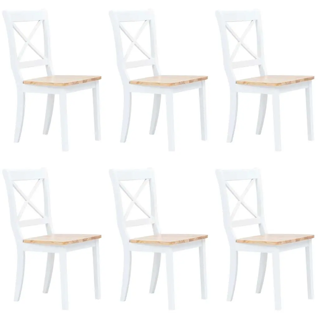 Dining Chairs 6 pcs White and Light Wood Solid Rubber Wood 277544 - Furniture