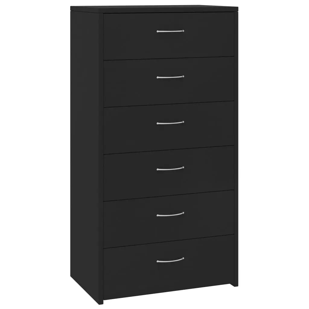 Sideboard with 6 Drawers Black 50x34x96 cm Engineered Wood 800667 - Furniture