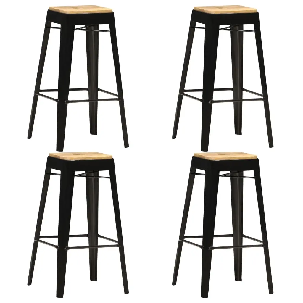 Bar Stools 4 pcs Black Solid Mango Wood 286132 - Furniture