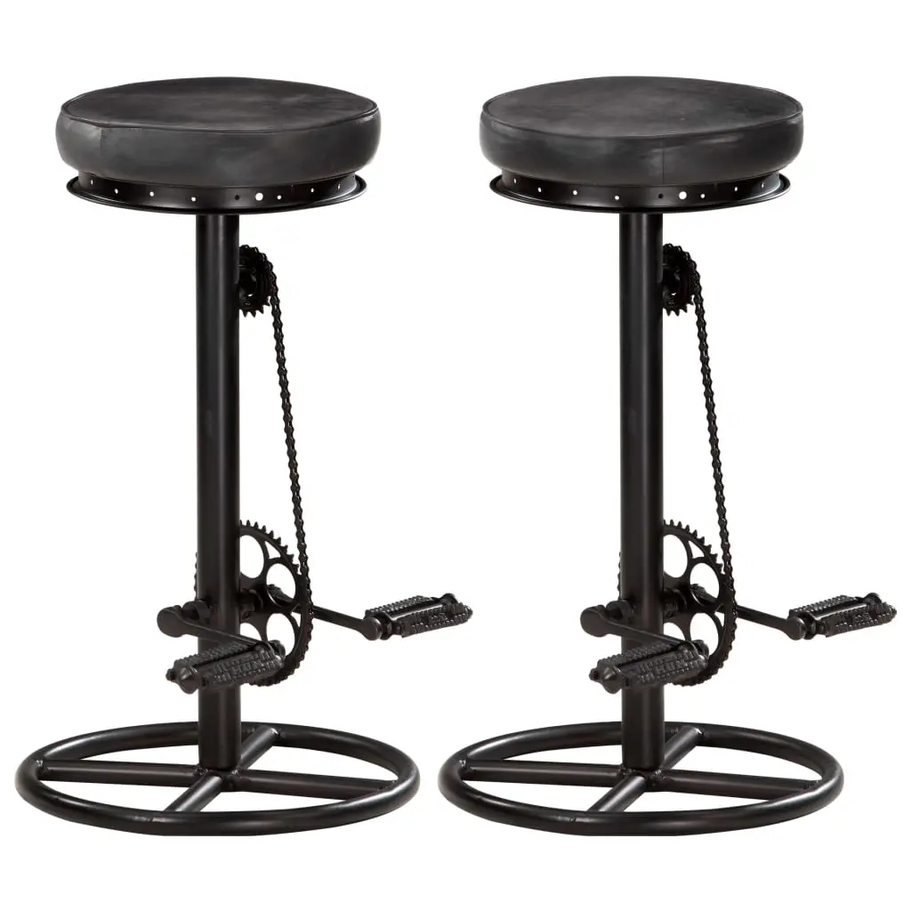 Bar Stools 2 pcs Black Real Goat Leather 286968 - Furniture