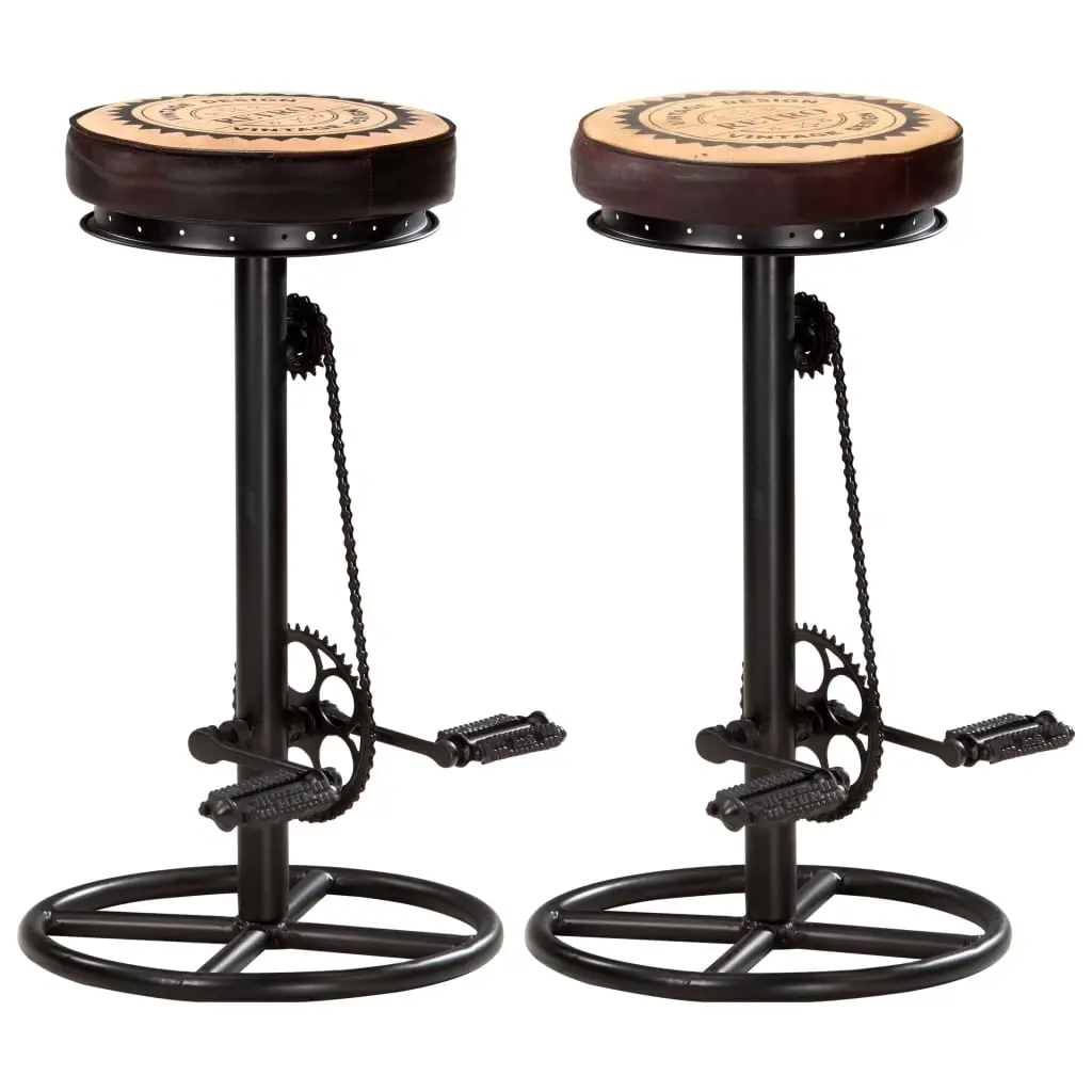 Bar Stools with Canvas Print 2 pcs Black and Brown Real Leather 286969 - Furniture