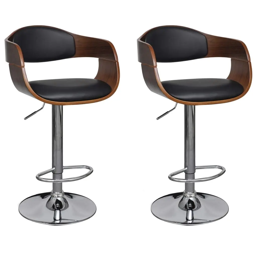 Bar Stools 2 pcs Black Bent Wood and Faux Leather 3052716 - Furniture