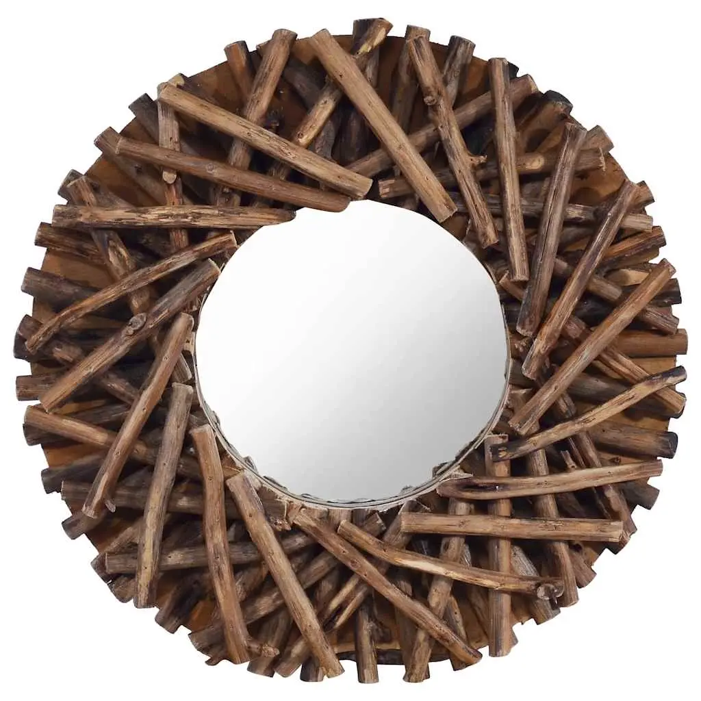 Wall Mirror 40 cm Teak Round 288801 - Home & Garden
