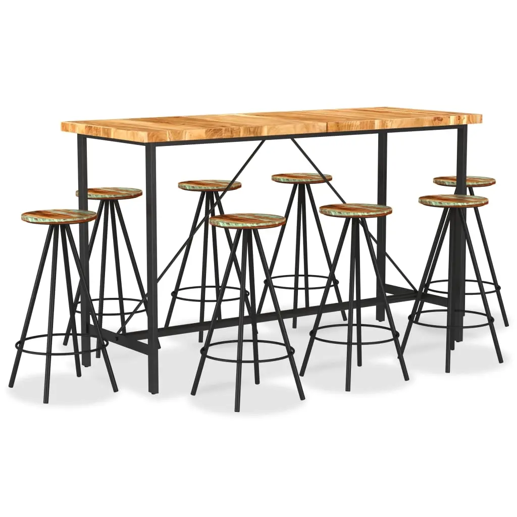 9 Piece Bar Set Solid Acacia Wood and Solid Reclaimed Wood 3053442 - Furniture