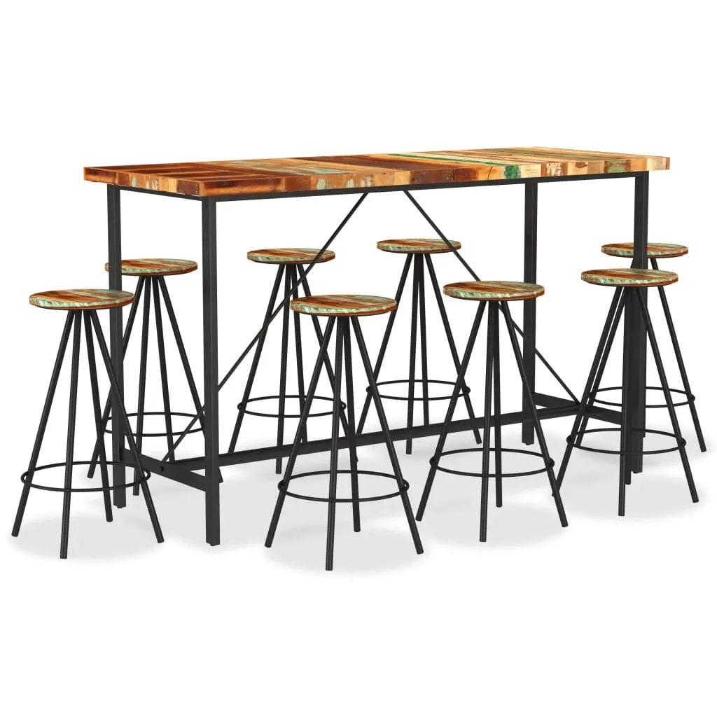 9 Piece Bar Set Solid Reclaimed Wood 3053445 - Furniture