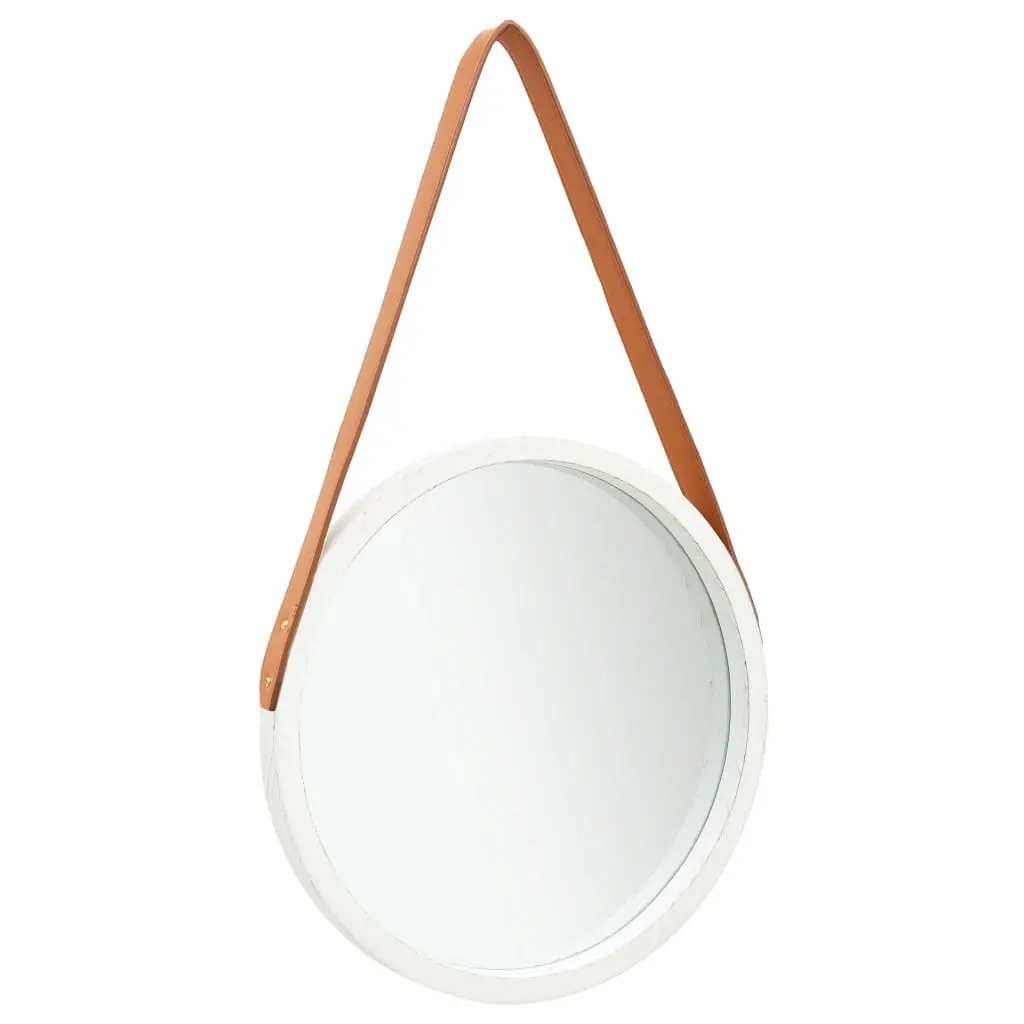 Wall Mirror with Strap 40 cm White 320360 - Home & Garden