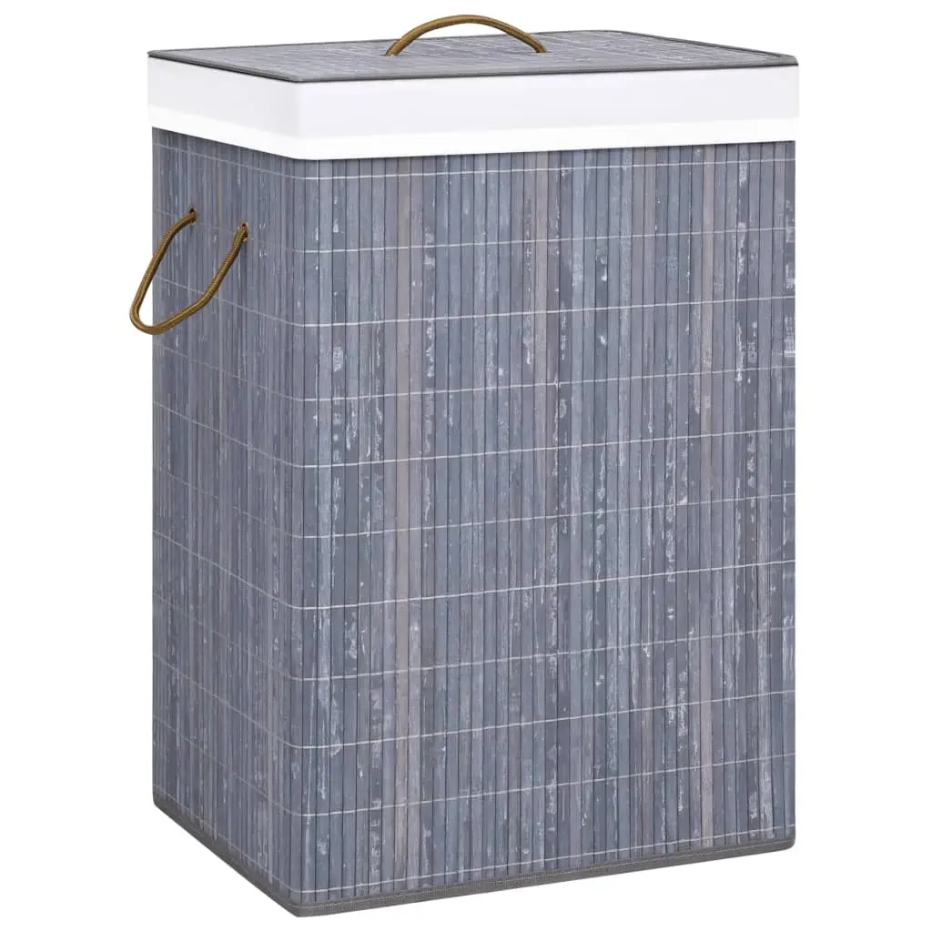 Bamboo Laundry Basket with 2 Sections Grey 72 L 320741 - Home & Garden