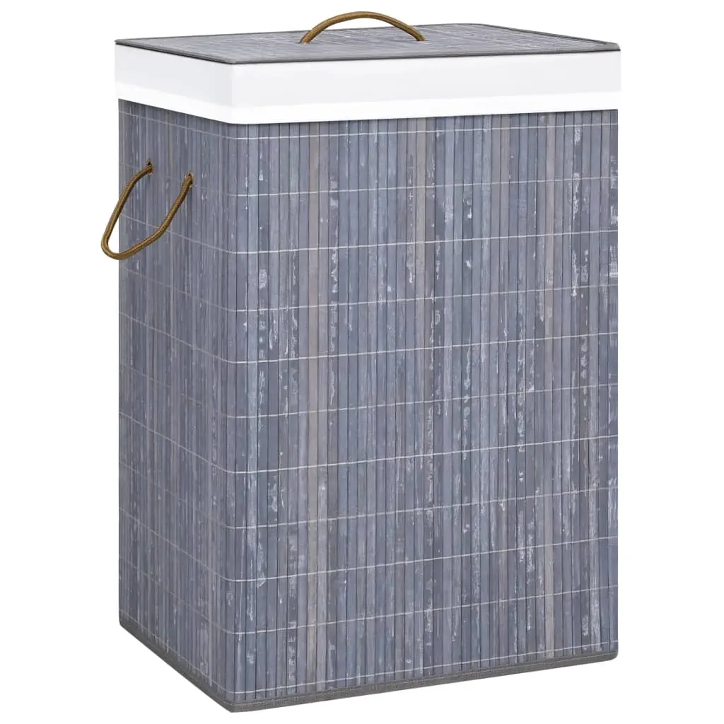 Bamboo Laundry Basket with Single Section Grey 320755 - Home & Garden
