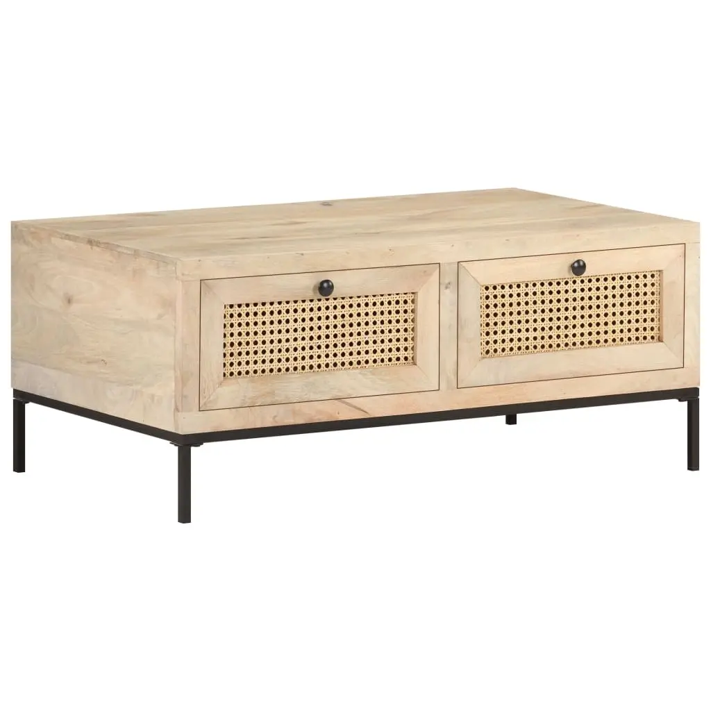 Coffee Table 90x50x37 cm Solid Mango Wood and Natural Cane 323511 - Furniture