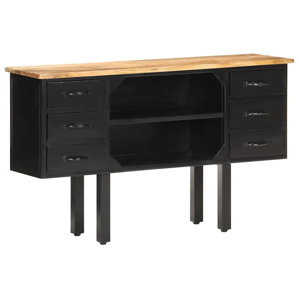 Sideboard 110x30x65 cm Solid Rough Mango Wood and Steel 321571 - Furniture