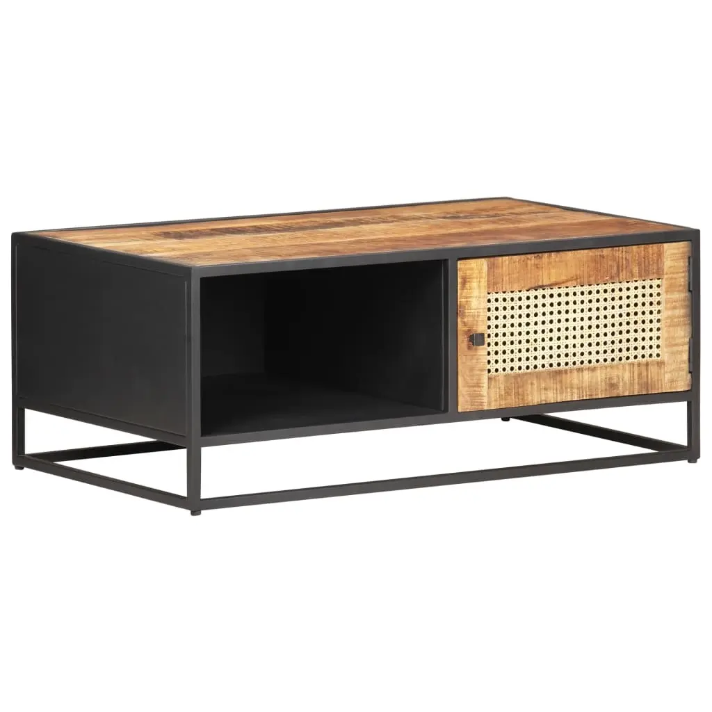 Coffee Table 90x50x35 cm Rough Mango Wood and Natural Cane 323143 - Furniture