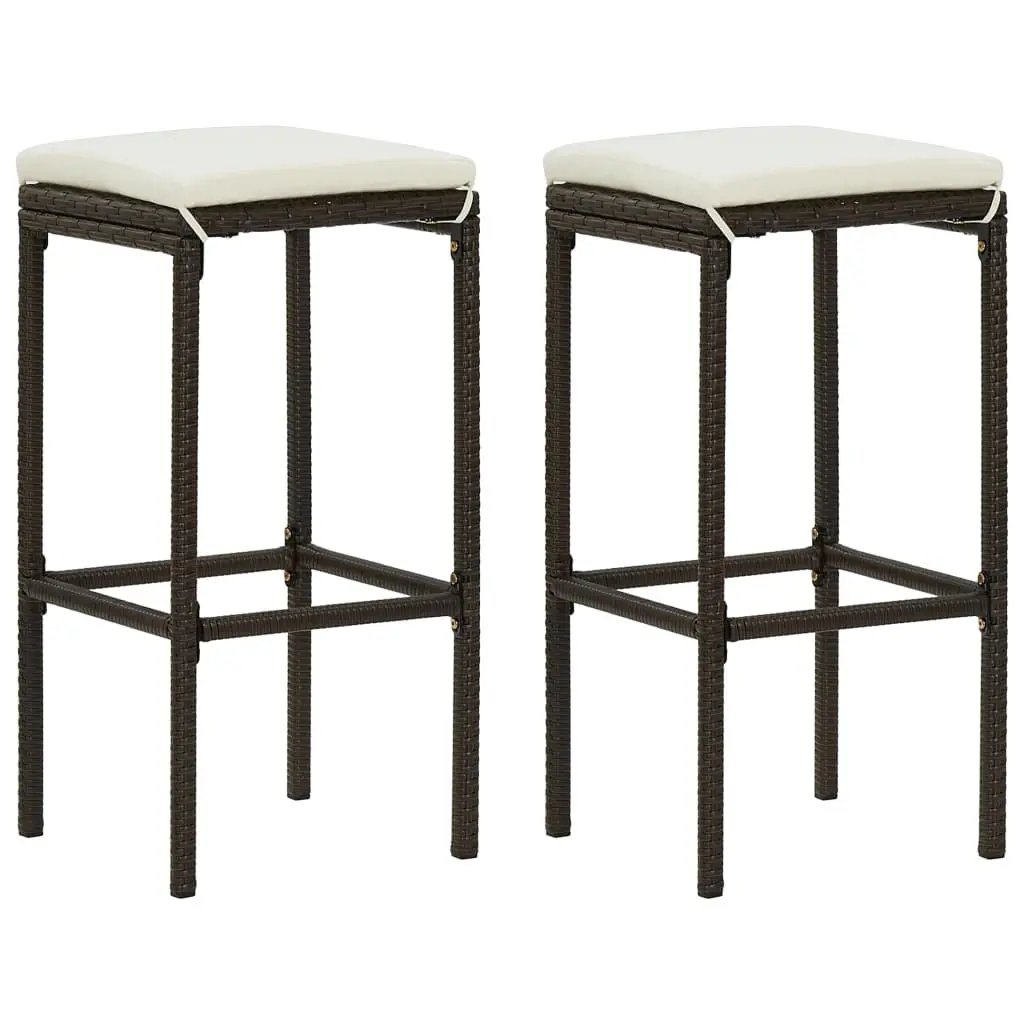 Bar Stools with Cushions 2 pcs Brown Poly Rattan 313439 - Furniture