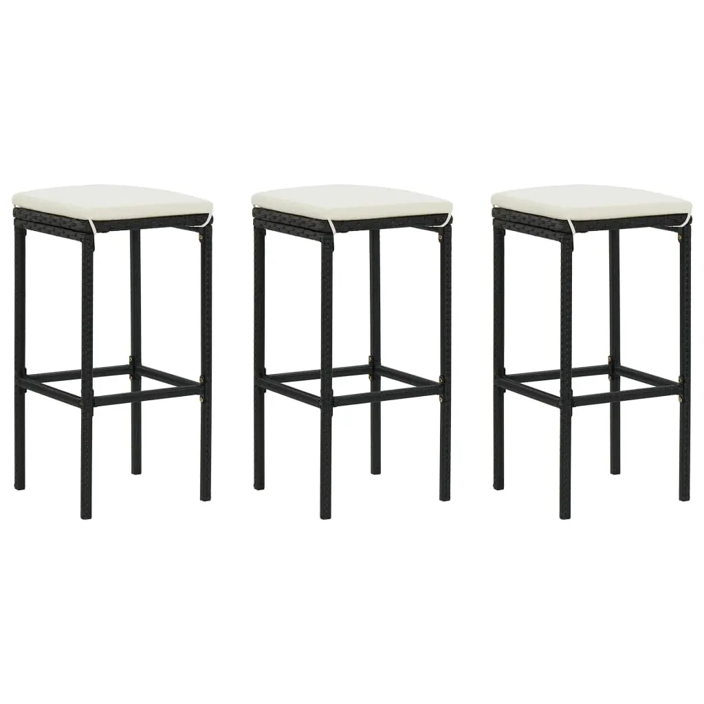 Bar Stools with Cushions 3 pcs Black Poly Rattan 313443 - Furniture