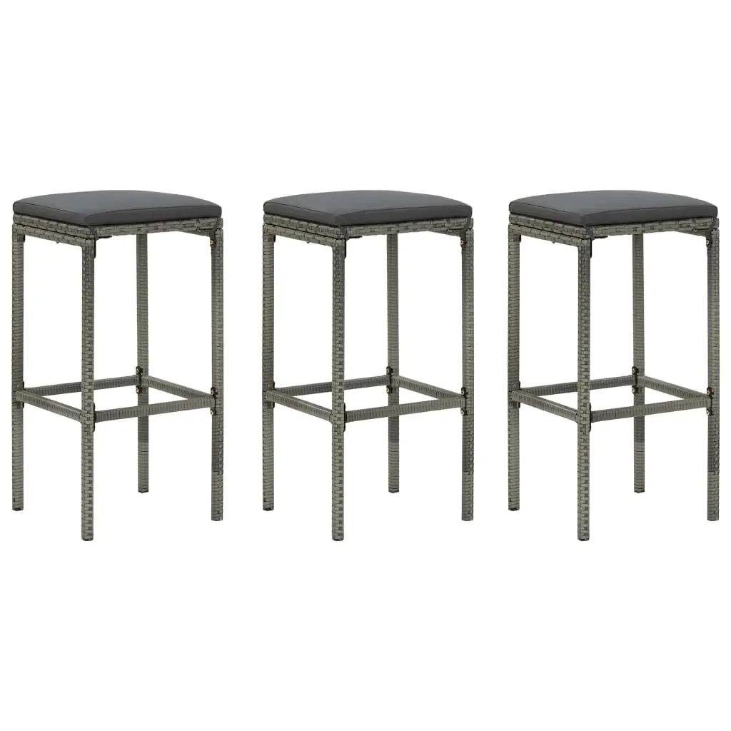 Bar Stools with Cushions 3 pcs Grey Poly Rattan 313444 - Furniture