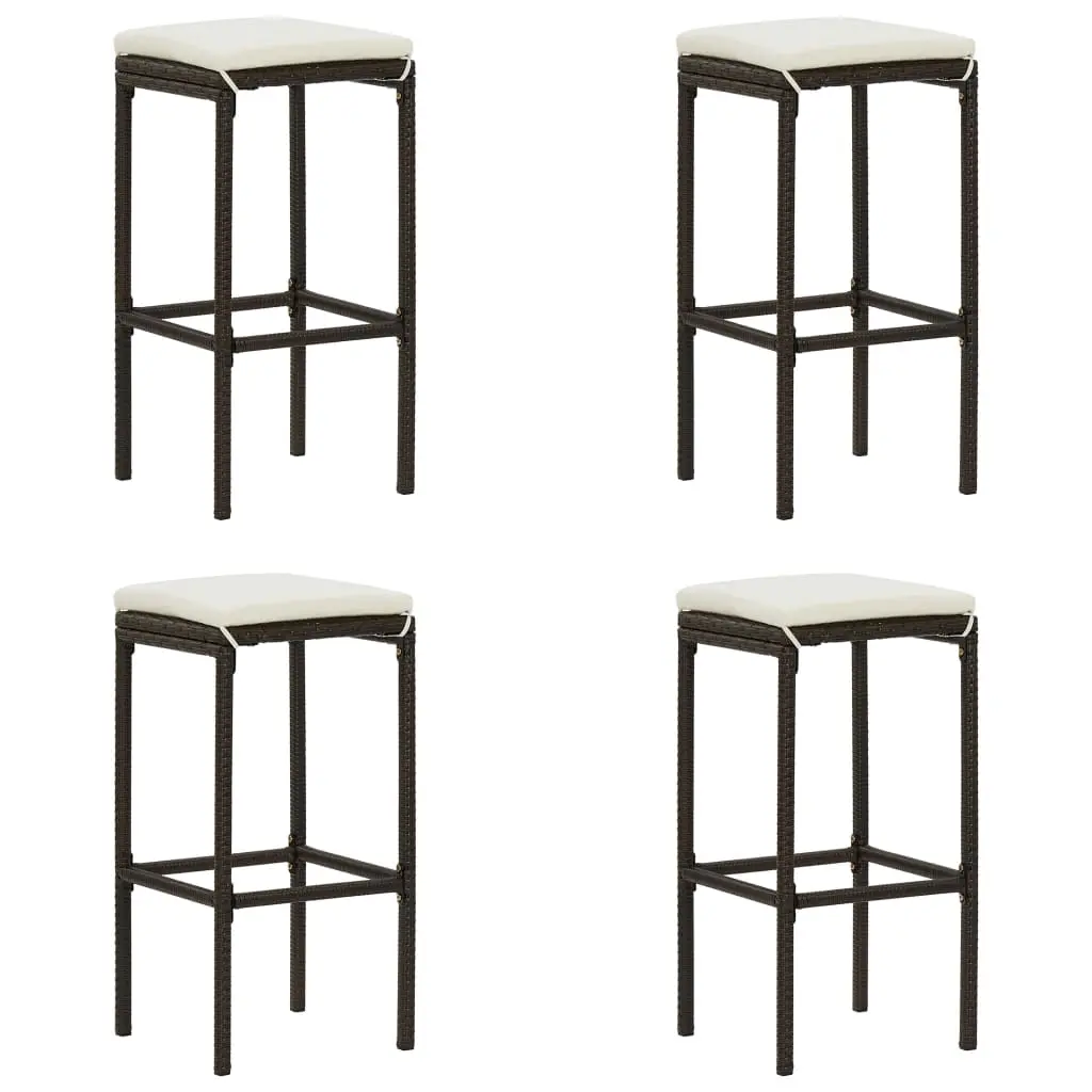 Bar Stools with Cushions 4 pcs Brown Poly Rattan 313445 - Furniture