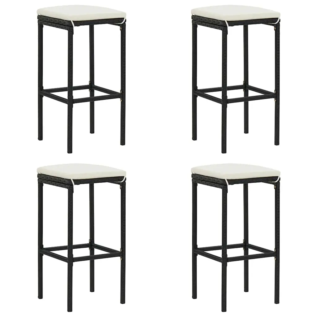 Bar Stools with Cushions 4 pcs Black Poly Rattan 313446 - Furniture