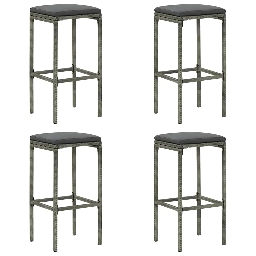 Bar Stools with Cushions 4 pcs Grey Poly Rattan 313447 - Furniture