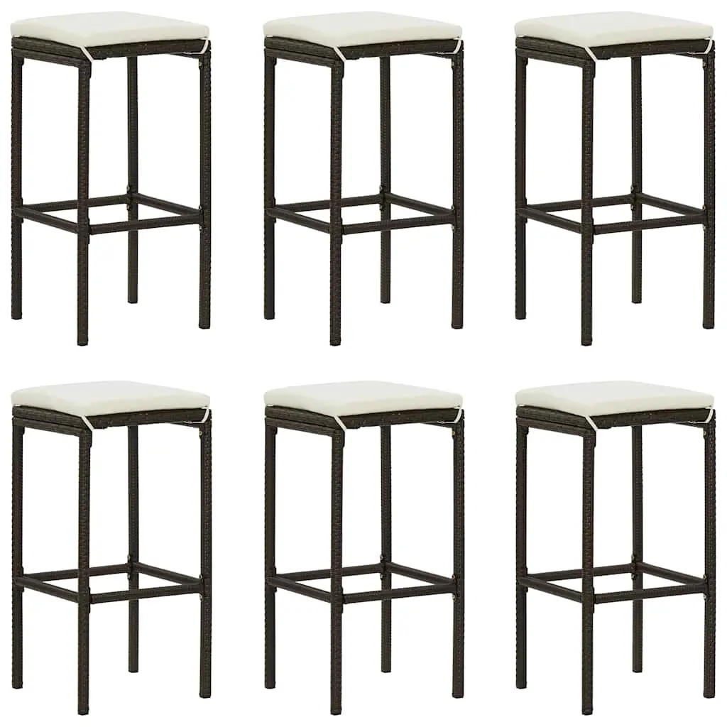 Bar Stools with Cushions 6 pcs Brown Poly Rattan 313448 - Furniture