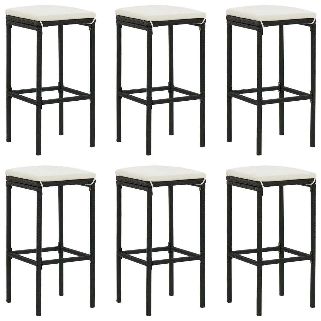 Bar Stools with Cushions 6 pcs Black Poly Rattan 313449 - Furniture