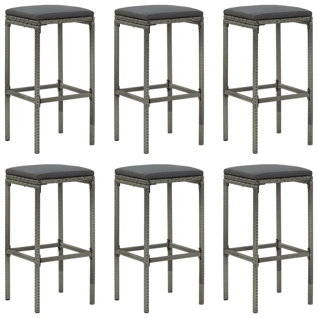 Bar Stools with Cushions 6 pcs Grey Poly Rattan 313450 - Furniture