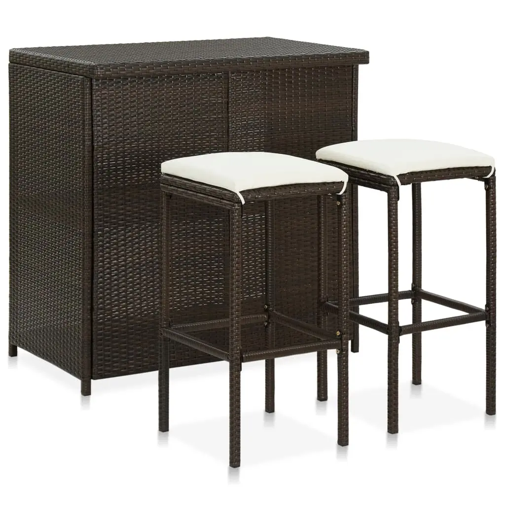 3 Piece Bar Set Poly Rattan Brown 313470 - Furniture