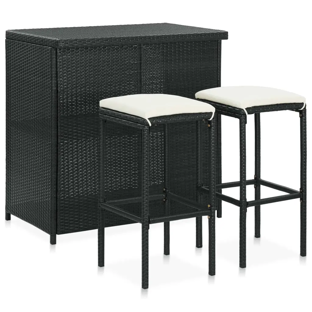 3 Piece Bar Set Poly Rattan Black 313471 - Furniture