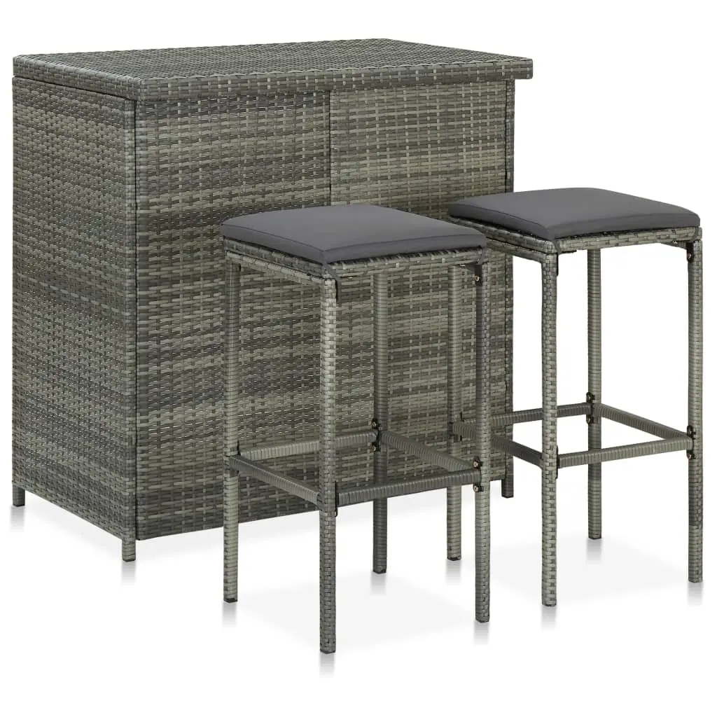 3 Piece Bar Set Poly Rattan Grey 313472 - Furniture