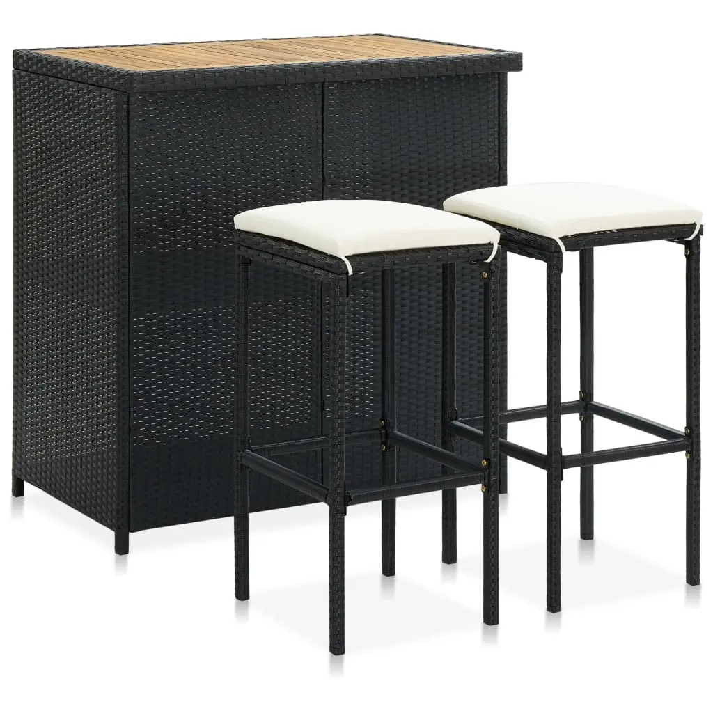 3 Piece Bar Set Poly Rattan Black 313473 - Furniture