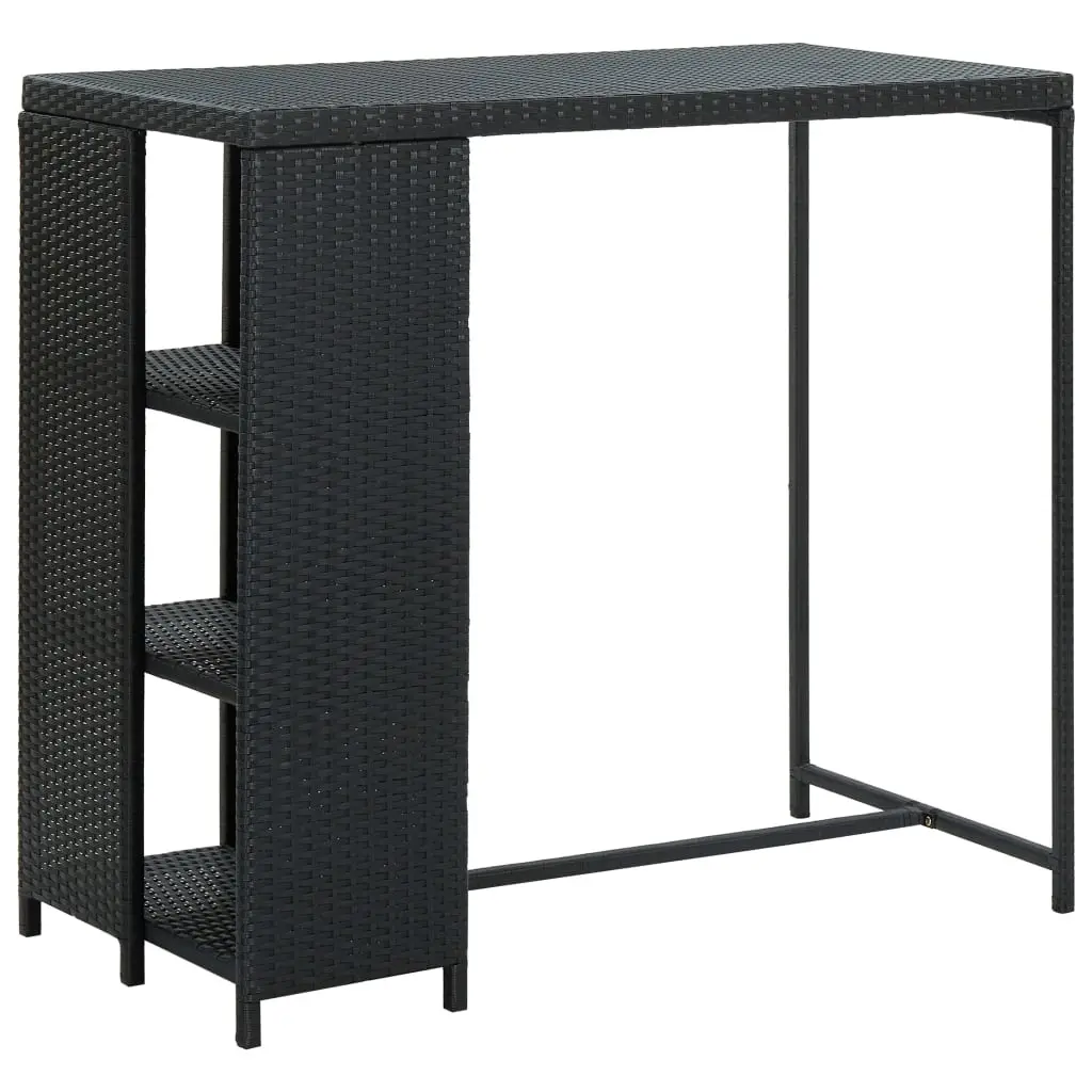 Bar Table with Storage Rack Black 120x60x110 cm Poly Rattan 313476 - Furniture