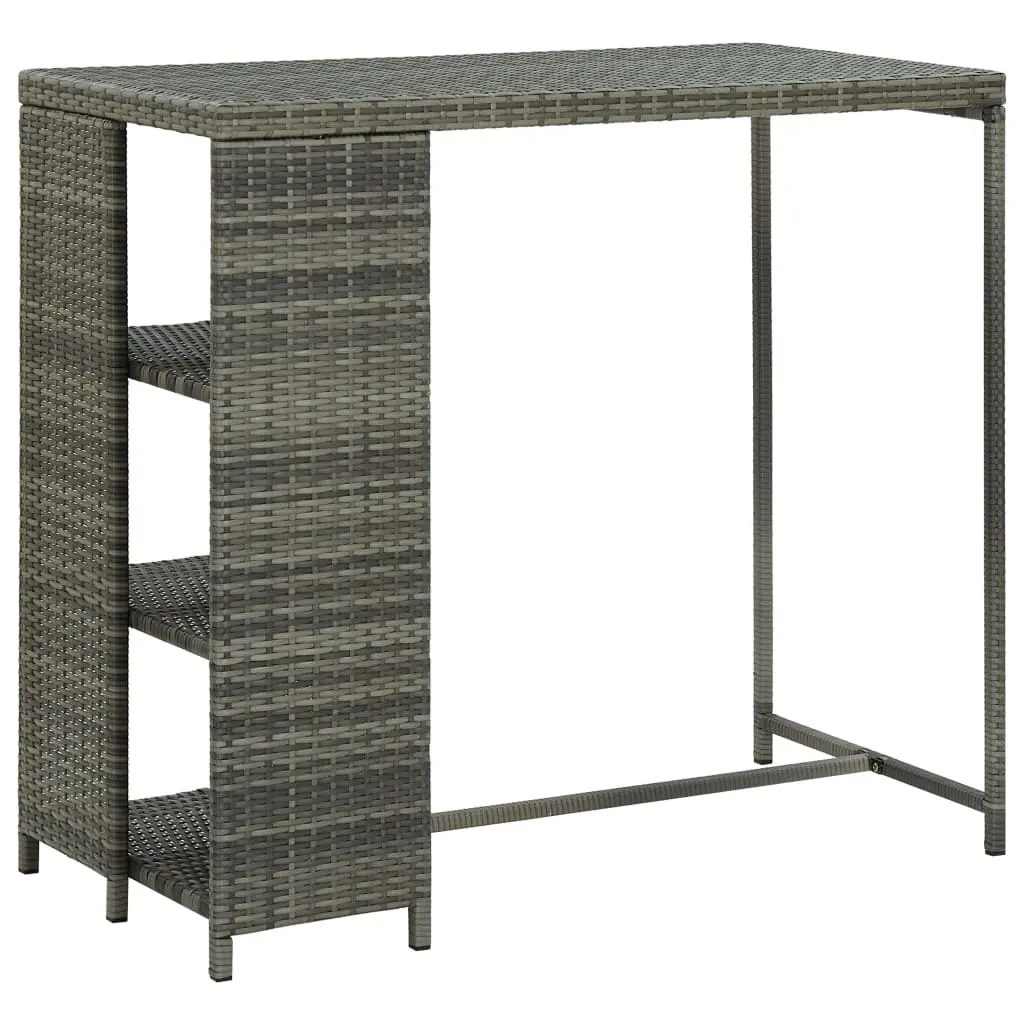Bar Table with Storage Rack Grey 120x60x110 cm Poly Rattan 313477 - Furniture