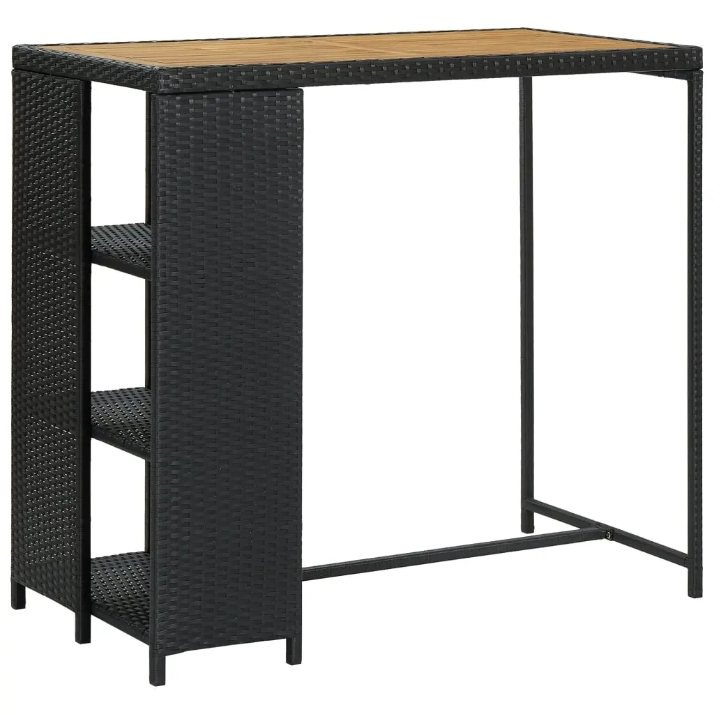 Bar Table with Storage Rack Black 120x60x110 cm Poly Rattan 313478 - Furniture