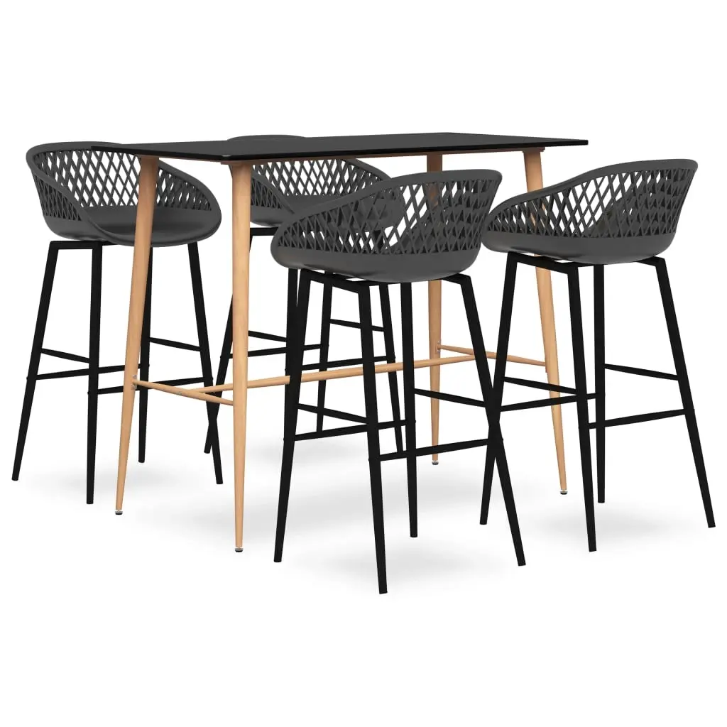 5 Piece Bar Set Black and Grey 3057461 - Furniture