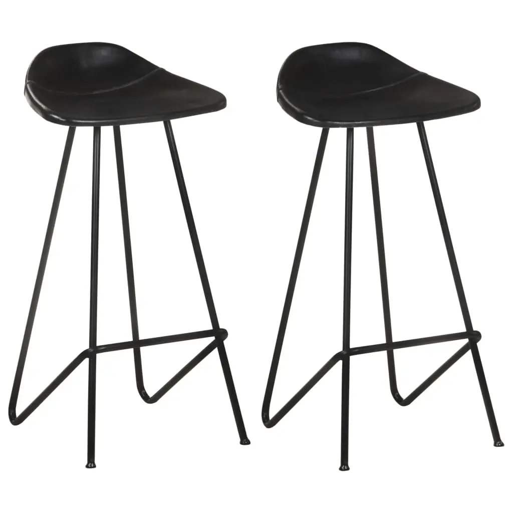 Bar Stools 2 pcs Black Real Leather 320641 - Furniture