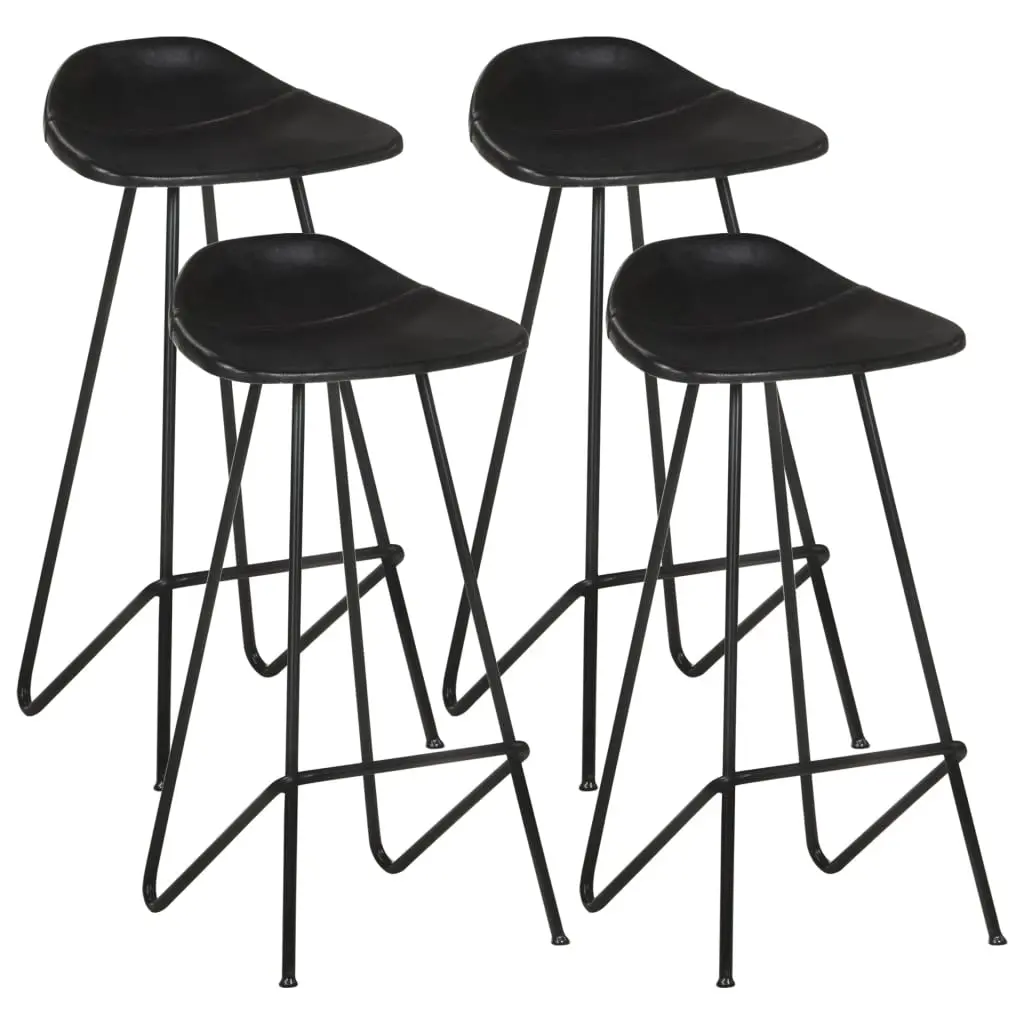 Bar Stools 4 pcs Black Real Leather 320642 - Furniture