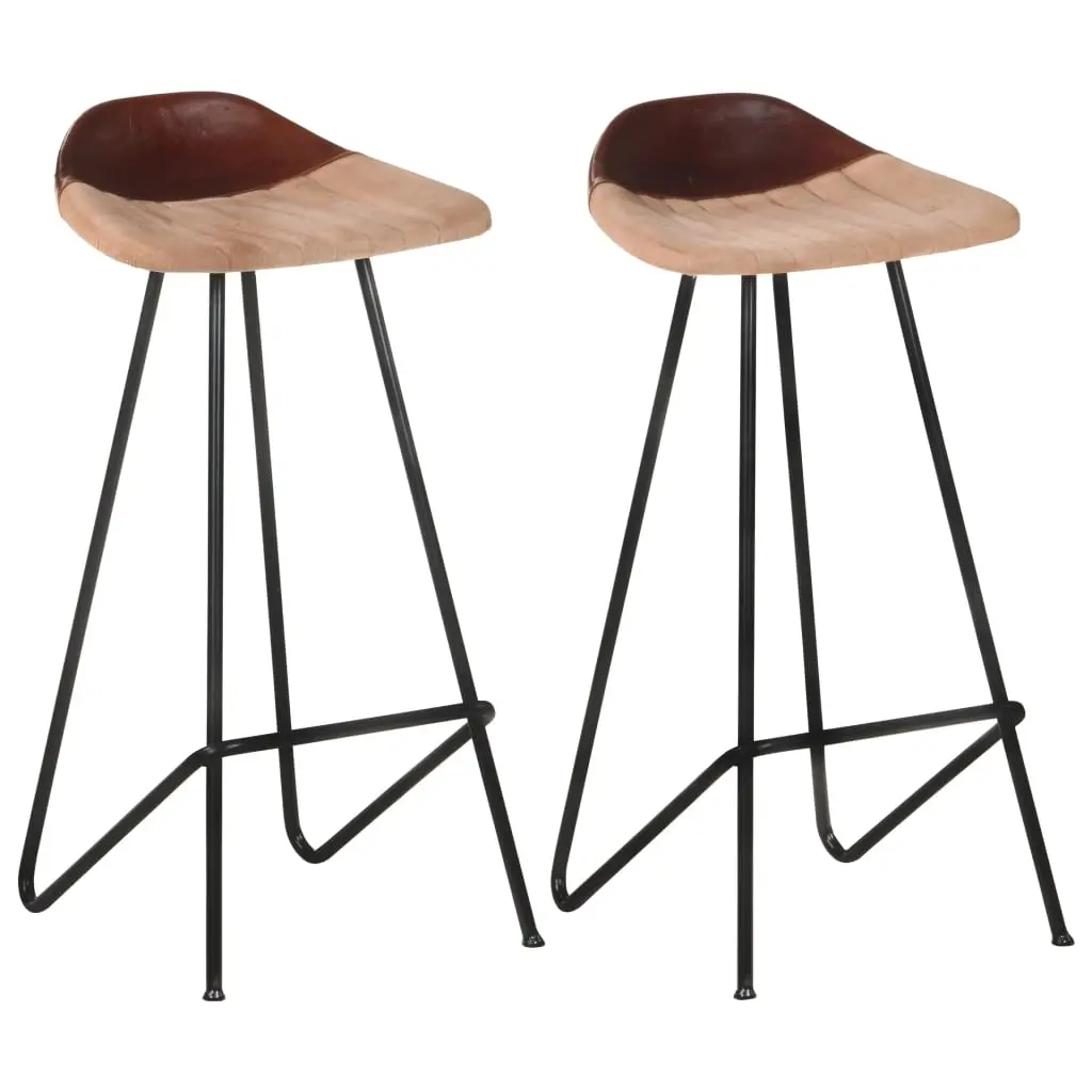 Bar Stools 2 pcs Brown Real Leather 320645 - Furniture