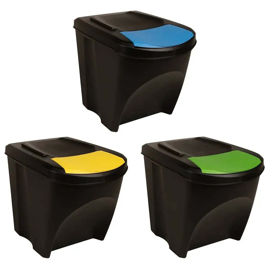 Stackable Garbage Bin Boxes 3 pcs Anthracite 75 L Polypropylene 316184 - Home & Garden
