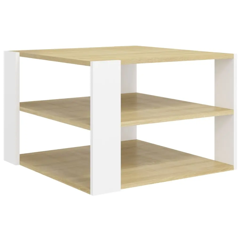 Coffee Table Sonoma Oak and White 60x60x40 cm Engineered Wood 806324 - Furniture