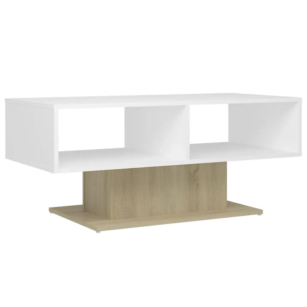 Coffee Table White and Sonoma Oak 103.5x50x44.5 cm Engineered Wood 806827 - Furniture