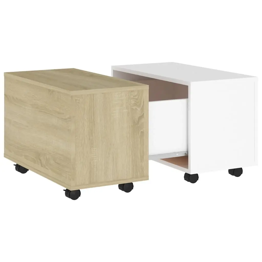 Coffee Table White and Sonoma Oak 60x60x38 cm Engineered Wood 806863 - Furniture