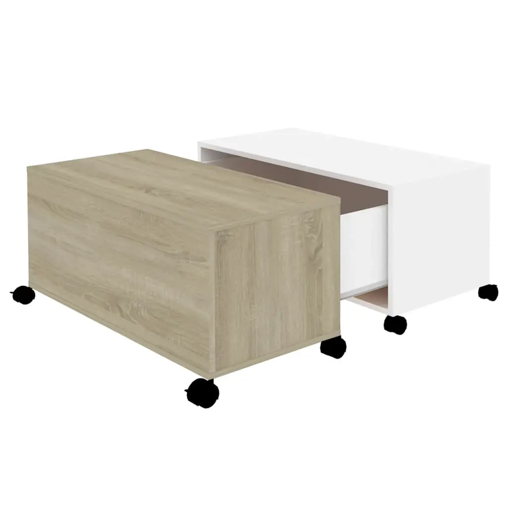 Coffee Table White and Sonoma Oak 75x75x38 cm Engineered Wood 806872 - Furniture