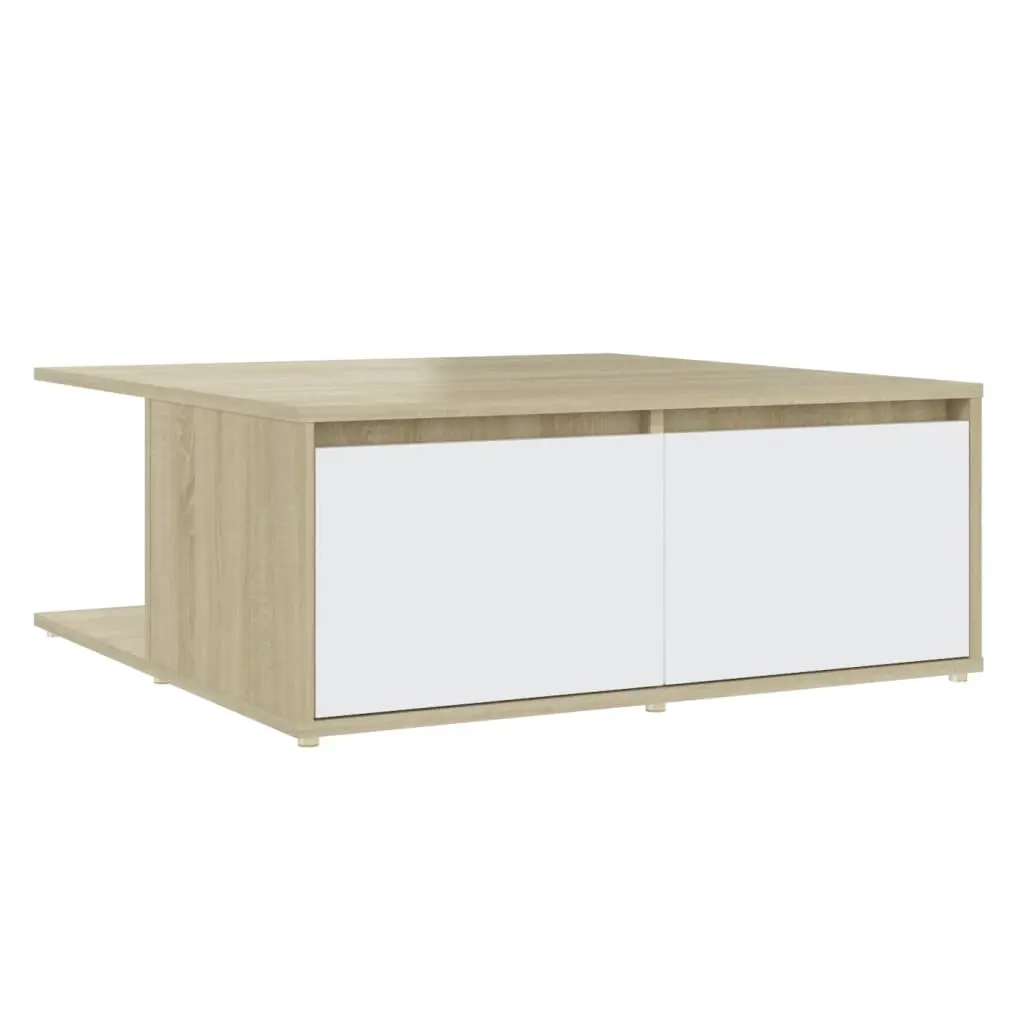 Coffee Table White and Sonoma Oak 80x80x31 cm Engineered Wood 806881 - Furniture