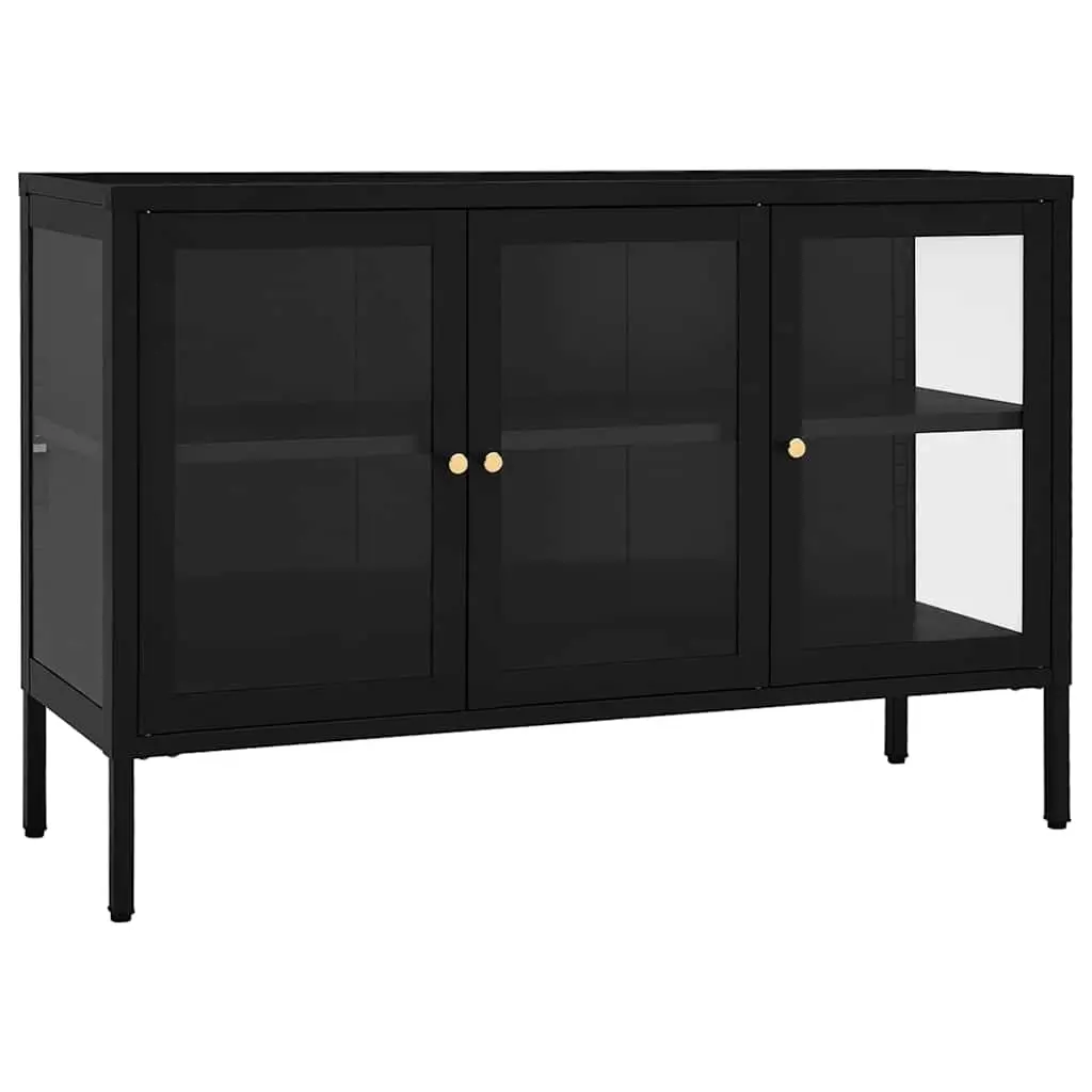Sideboard Black 105x35x70 cm Steel and Glass 336067 - Furniture